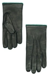 Portolano Perforated Leather Gloves In Black/ Moss