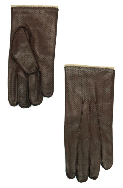 Portolano Perforated Leather Gloves In Mahogany/ Asinel