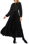 Melloday Pleated Long Sleeve Satin Maxi Dress In Black