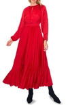 Melloday Pleated Long Sleeve Satin Maxi Dress In Red