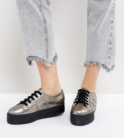 Superga 2790 Metallic Flatform Sneakers In Gunmetal - Gray