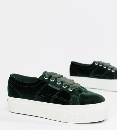 Superga Platform Sneakers In Jade Velour - Green