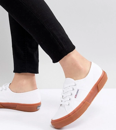 Superga 2750 Classic Canvas Sneakers In White With Gum Sole - White