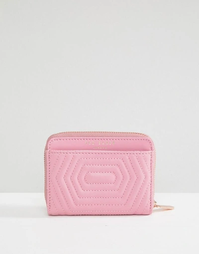 Ted Baker Quilted Bow Small Zip Purse In Leather - Pink