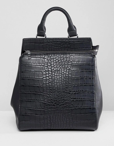 Liquorish Croc Effect Structured Backpack - Black