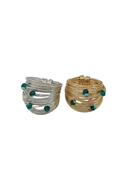 A Blonde And Her Bag Marcia Wire Wrap Ring With Deep Green Swarovski Crystals - 14k Gold Fill/sterling Silver In Multi