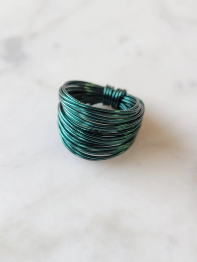 A Blonde And Her Bag Marcia Wire Wrap Ring In Green In Multi