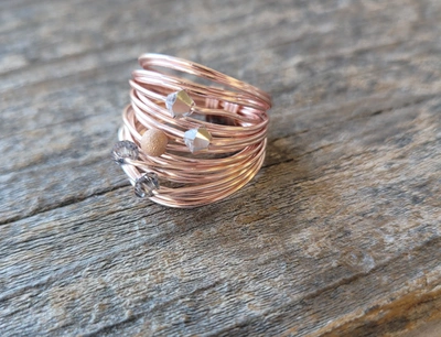 A Blonde And Her Bag Marcia Wire Wrap Ring In Rose Gold With Grey Comet Swarovski Crystals In Multi