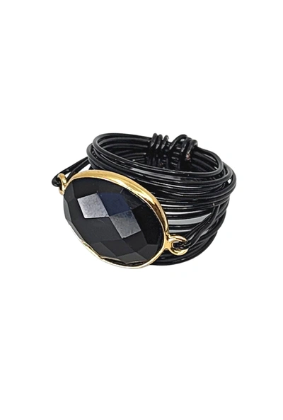 A Blonde And Her Bag Torrey Ring In Black Onyx With Black Wrap In Multi