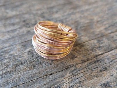 A Blonde And Her Bag Marcia Wire Wrap Ring In Rose Gold With Gold In Multi