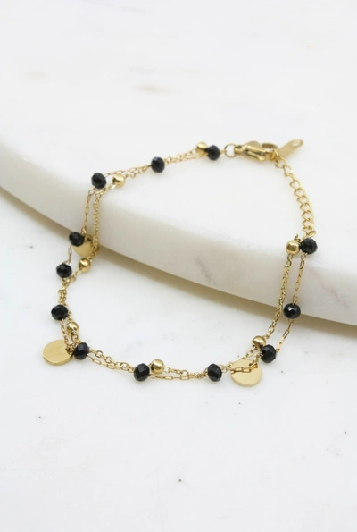 A Blonde And Her Bag Gold And Black Crystal Layered Bracelet With Gold Accents In Multi