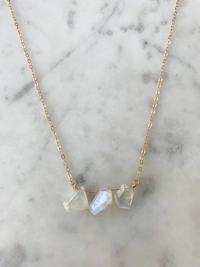 A Blonde And Her Bag Gold 3 Odd Stone Moonstone Bar Necklace In Multi