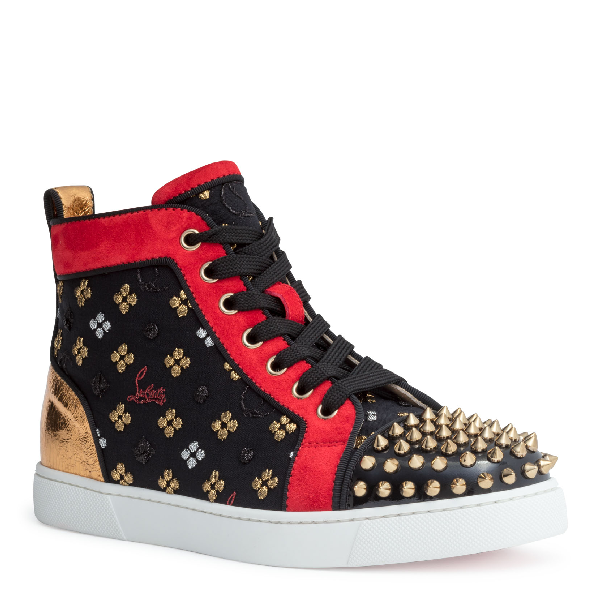 Christian Louboutin Louis Orlato Spikes Black Red Leather Sneakers ...