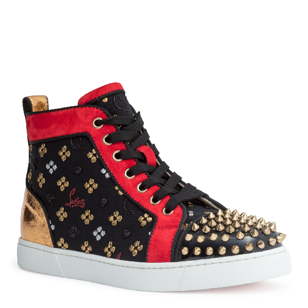 Christian Louboutin Louis Orlato Spikes Black Red Leather Sneakers | ModeSens