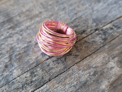 A Blonde And Her Bag Marcia Wire Wrap Ring In Hot Pink With Gold In Multi