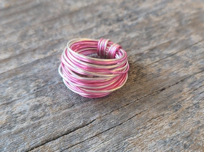 A Blonde And Her Bag Marcia Wire Wrap Ring In Hot Pink With Silver In Multi