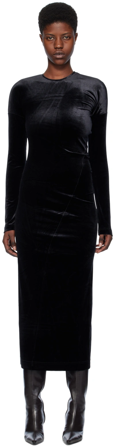 Totême Gathered Stretch-velvet Midi Dress In Black