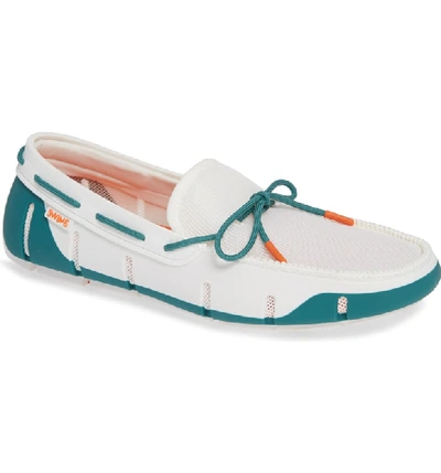 Swims Men's Stride Mesh & Rubber Braided-lace Boat Shoes In White/ Teal