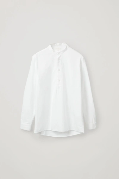 Cos Organic Cotton Grandad-collar Tunic Shirt In White