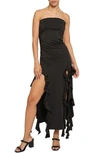 Know One Cares Strappless Ruffle Dress In Black
