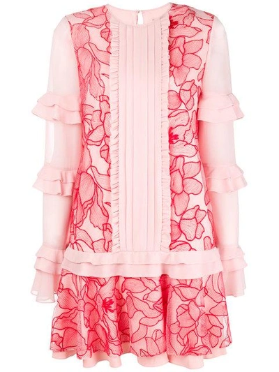 Three Floor Floral Printed Dress In Pink