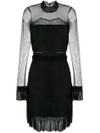 Three Floor Lace Pattern Fitted Dress In Black