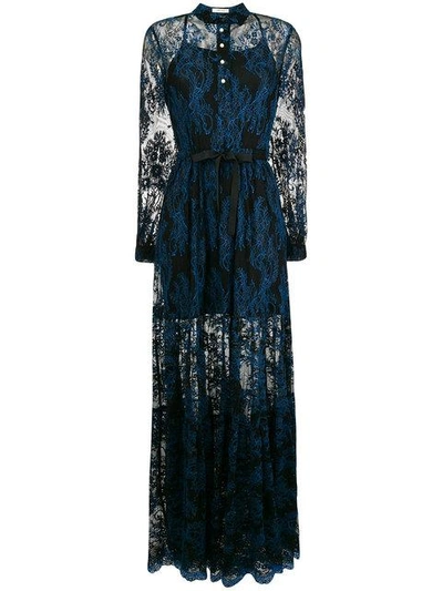 Three Floor Lace Detailed Dress In Blue