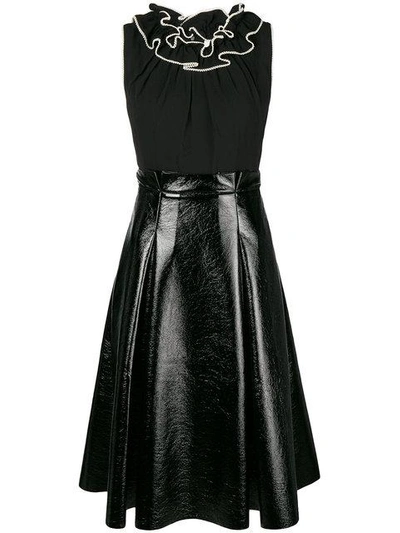 Three Floor Flared Ruffled Dress In Black