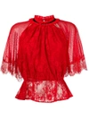 Three Floor Lace Patterned Blouse In Red