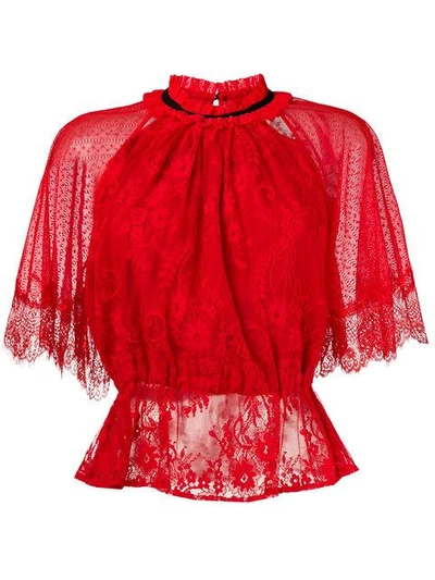 Three Floor Lace Patterned Blouse In Red