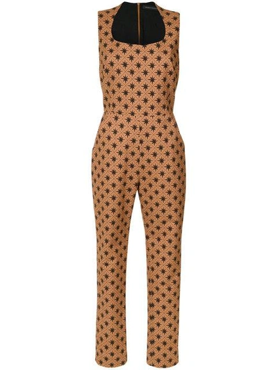 Andrea Marques Printed U Neck Jumpsuit - Brown