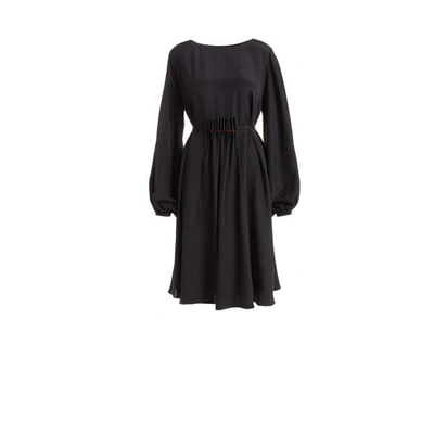 Wtr  Katsina Black Long Sleeve Knee Length Silk Dress