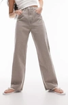 Topshop Awkward High Waist Barrel Jeans In Neutral