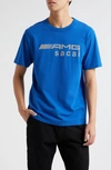 Sacai Amg Flocked Logo Cotton Graphic T-shirt In Blue