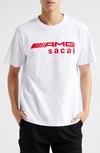 Sacai Amg Flocked Logo Cotton Graphic T-shirt In White