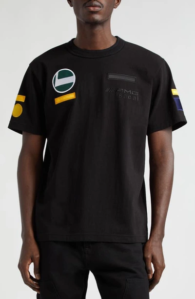 Sacai Amg Patch Cotton T-shirt In Black