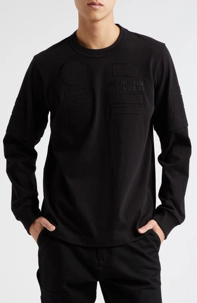 Sacai Amg Patch Long Sleeve Cotton T-shirt In Black