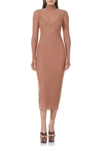 shailene sheer long sleeve dress Afrm Shailene Sheer Long Sleeve Dress In Raw Umber