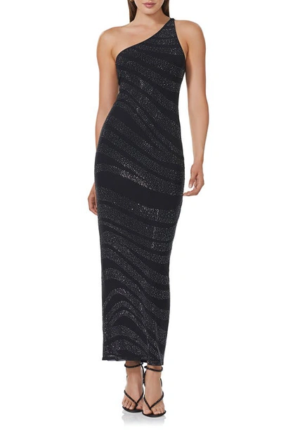 Afrm Foley Rhinestone Stripe Asymmetric Dress In Noir