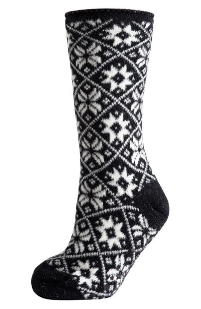 Memoi Holiday Snowflake Fleece Lined Crew Socks In Black