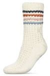 Memoi Chunky Stripe Fleece Lined Slipper Socks In Ivory