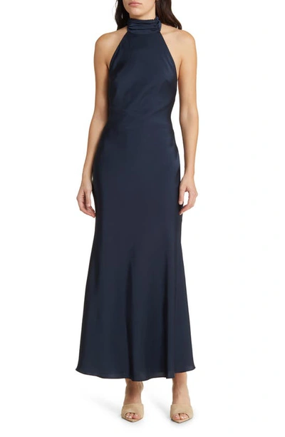 halter neck dress cocktail Mint Velvet Blue Satin Halter Maxi Dress | Size 14 | Blue | Sleeveless main image 0
