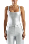 Naked Wardrobe The Crocodile Collection Croc Embossed Faux Leather Tank Bodysuit In Silver