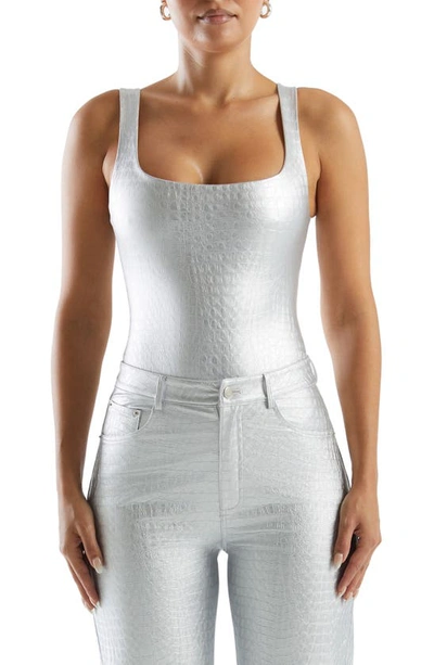 Naked Wardrobe The Crocodile Collection Croc Embossed Faux Leather Tank Bodysuit