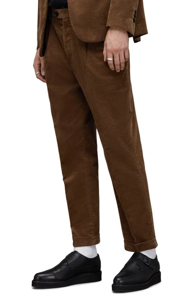 Allsaints Kiels Stretch Cotton Blend Velvet Dress Trousers In Faded Brown