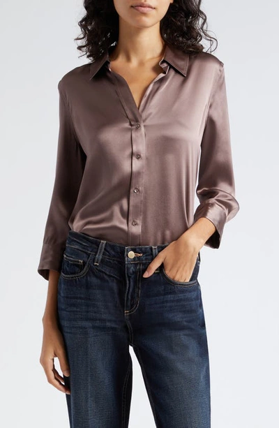 L Agence Dani Silk Charmeuse Blouse In Deep Taupe