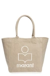 Isabel Marant Small Yenky Embroidered Logo Tote In Beige