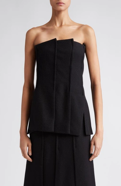 Proenza Schouler Textured Twill Paneled Bustier Top In Black