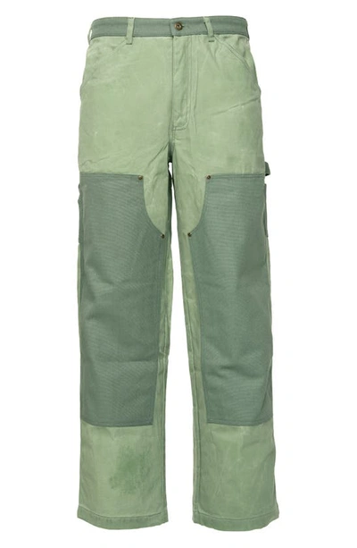 Round Two Double Knee Wax Cotton Carpenter Pants In Green