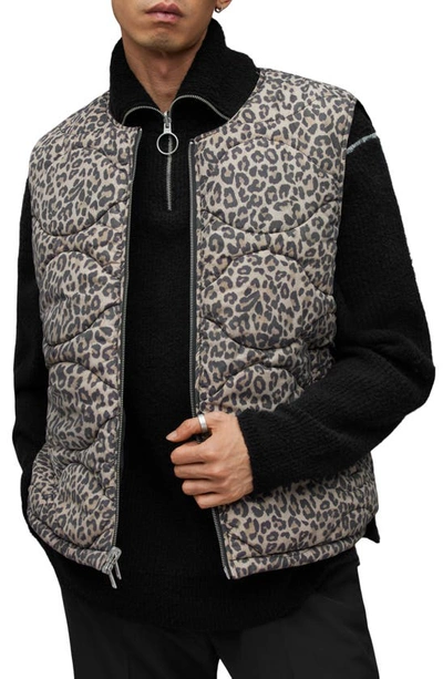 Allsaints Underground Reversible Leopard Print Waistcoat In Leopard Black